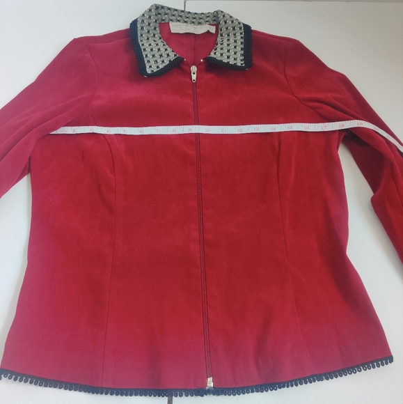 Taylor G Vintage Deep Red zip up Jacket lace detail accents business casual (S) - Picture 7 of 10